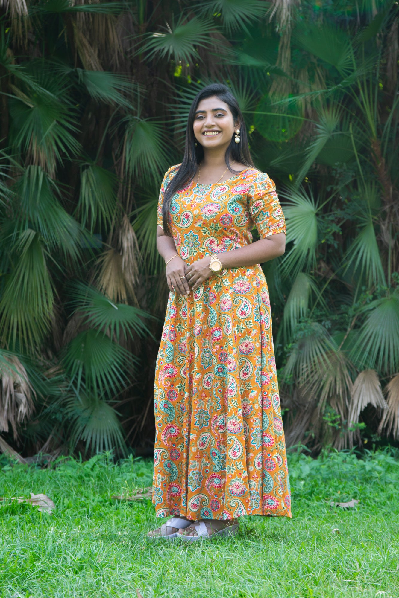 Hyrr Multi Kalamkari Gown Mustard Yellow