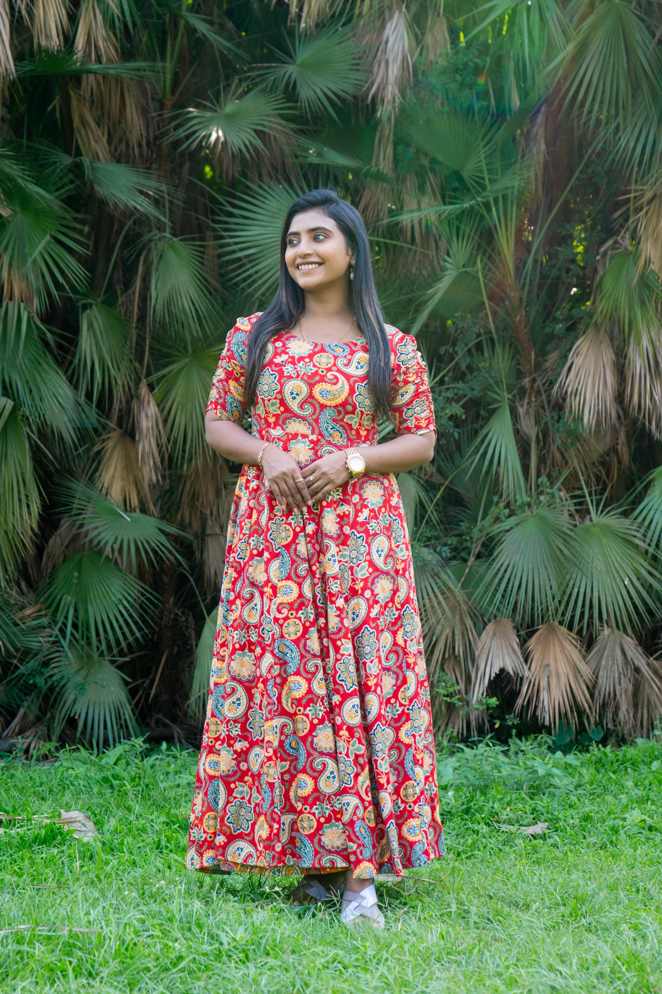 Hyrr Multi Kalamkari Foil work Gown Red