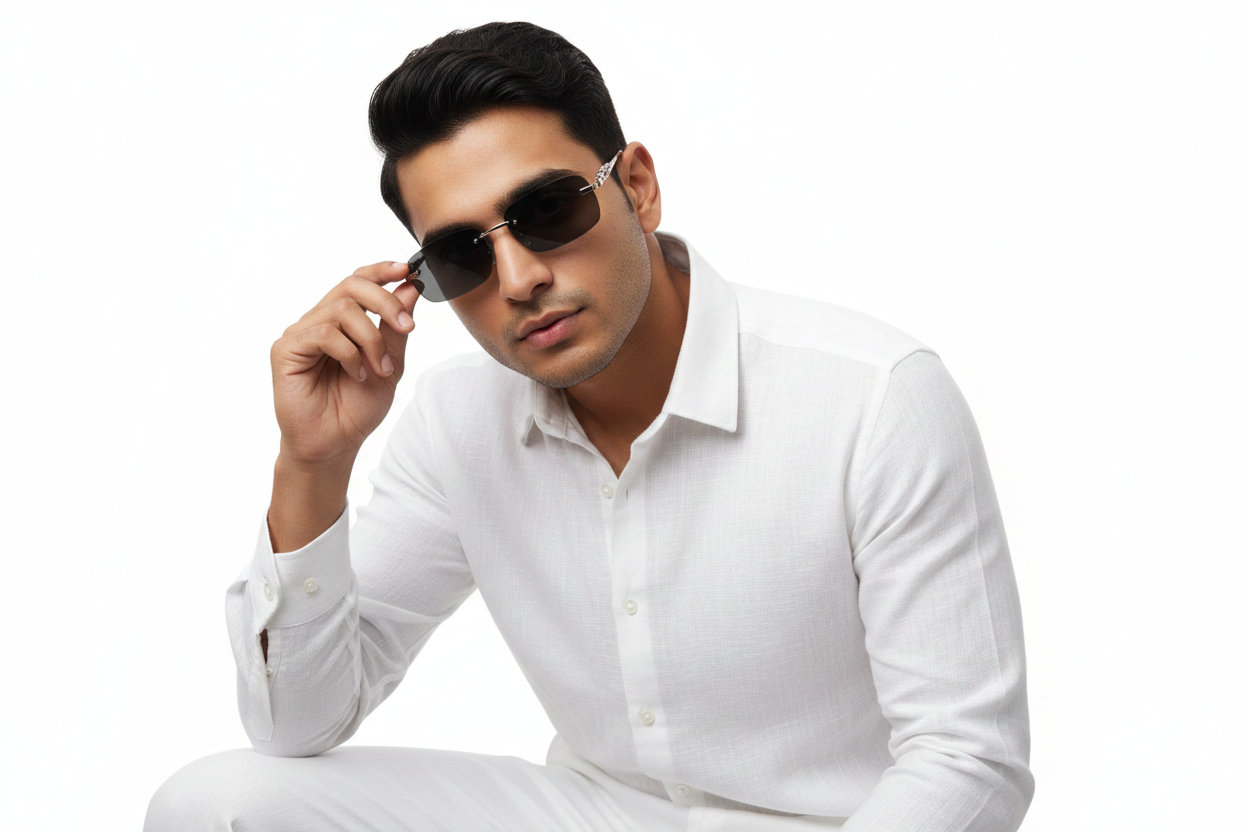 953. Unisex metal Rimless sunglass UV400 Retina protected cooling glass