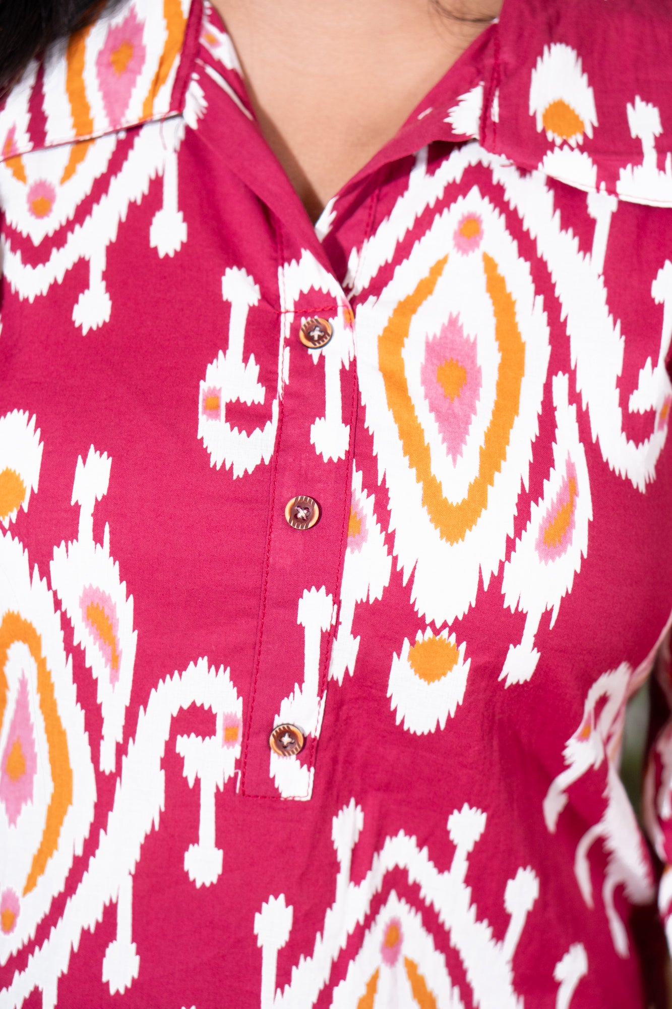 Hyrr Maroon Mirage Ikat Co-ord Set Organic 60 60 cotton