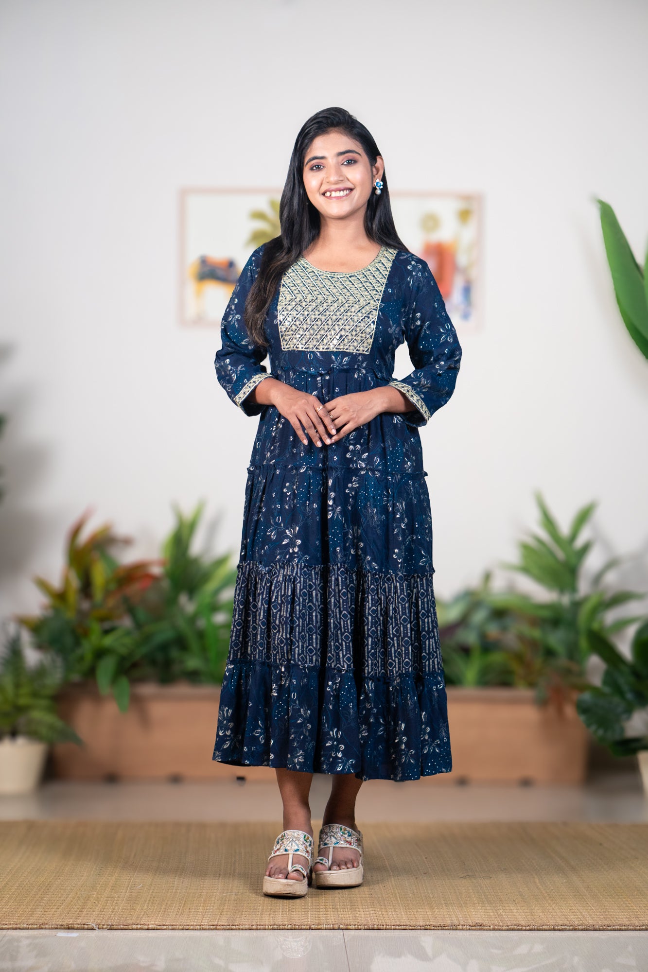 Blue mayurpankhi gown with sequin work