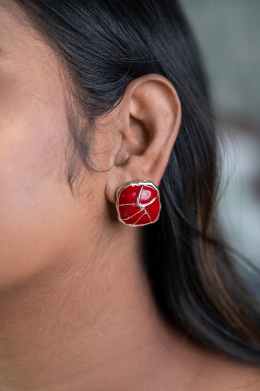 58. anti tarnished stone earrings Red